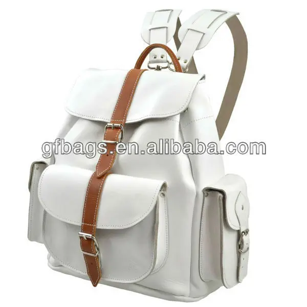 mochilas 2019 White Full-Grain Leather Girl Backpack Women