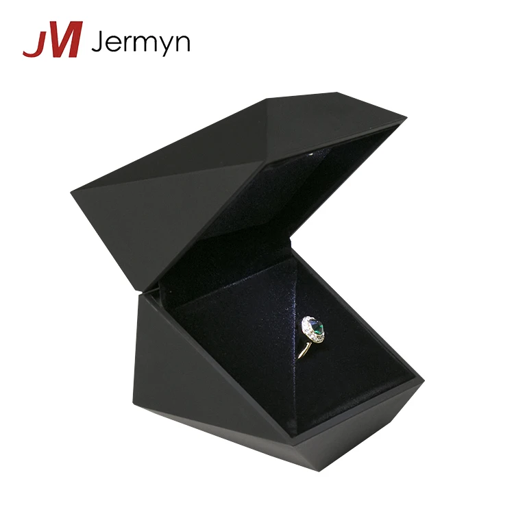 

Special design plastic ring box with led light jewellery boxes gift, Black;blue or customized