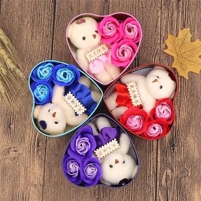 

F-1118 Factory wholesale Bear Soap Flower Gift Box For Valentine's Day Gifts