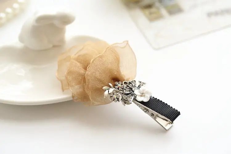 
Summer handmade fancy hair bow crystal metal Net yarn any color hair barrettes 