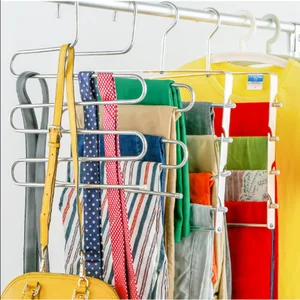 Metal Garment Laundry Clothes S Shaped Hooks Hanger Multifunctional Trousers Rack 5-Tier Pants Hanger