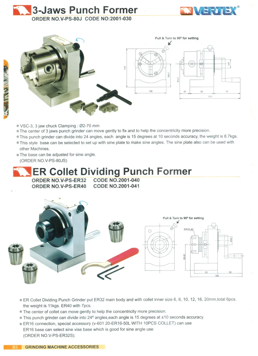 Vertex High Quality 3jaw Punch Former Vps80j For Grinding Machine