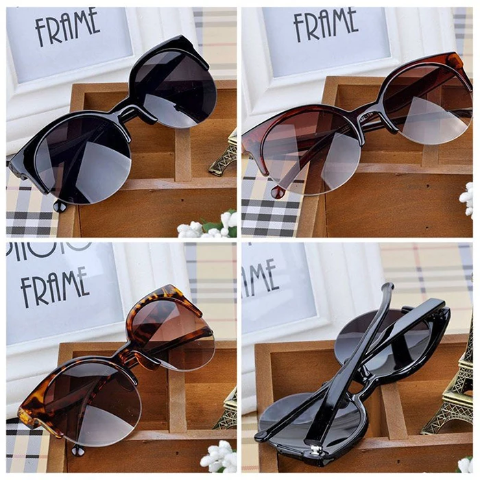 High Quality 2015 New Fashion Retro Designer Super Round Circle Glasses Cat Eye Semi Rimless Women