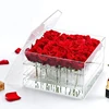 Waterproof Lucite Preserved Rose Boxes Clear Plexiglass Gift Rose Boxes Custom Acrylic 25 Holes Flower Packaging Box