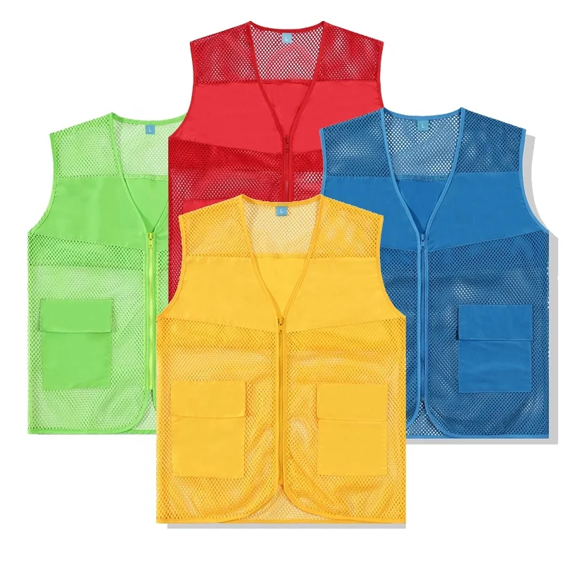 

Unisex Mesh Net Fabric Vest Waistcoat For Promotion Advertising Market Worker Tourist Team Vest Waistcoat Bibs, Red, yellow, blue, green, orange, black