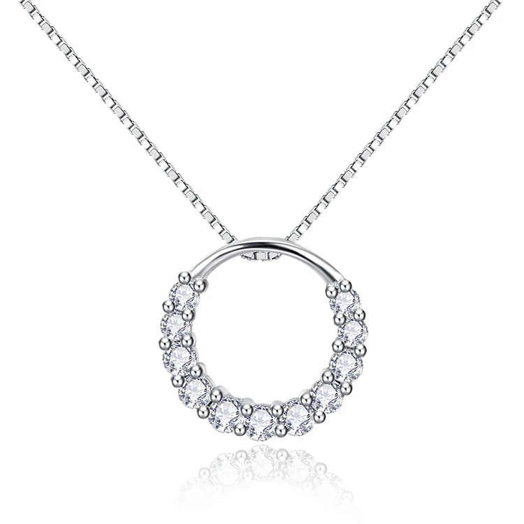 

ZHILIAN Fashion 925 Sterling Silver Cubic Zirconia Round Pendant Necklace For Women Men