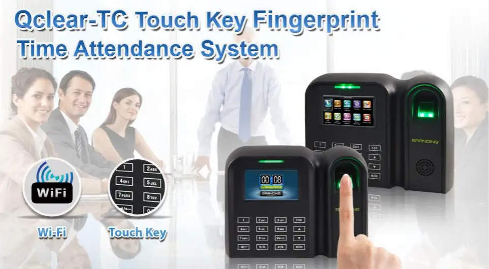Qclear-TC Touch keypad biometric Fingerprint Time and attendance recorder with WiFi function