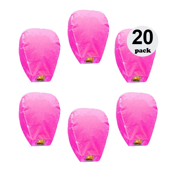 
Boomwow 20 packs pink 100% biodegradable traditional chinese paper lanterns sky fire flying wishing lamp for christmas new year 