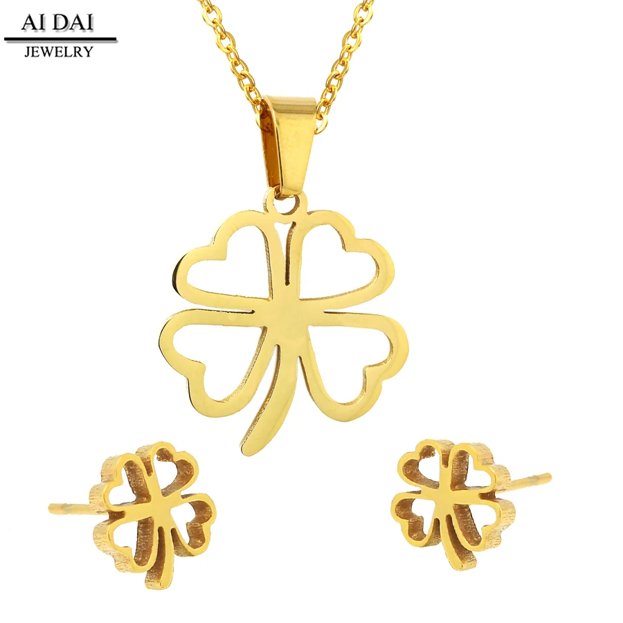 

jewellery best gift New arrival fashion style Leaf clover titanium steel jewelry sets