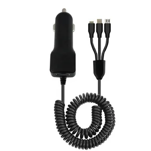 5V 2.1A 3 in 1 Delicate Curly Car Charger for iPhone Type-C Micro
