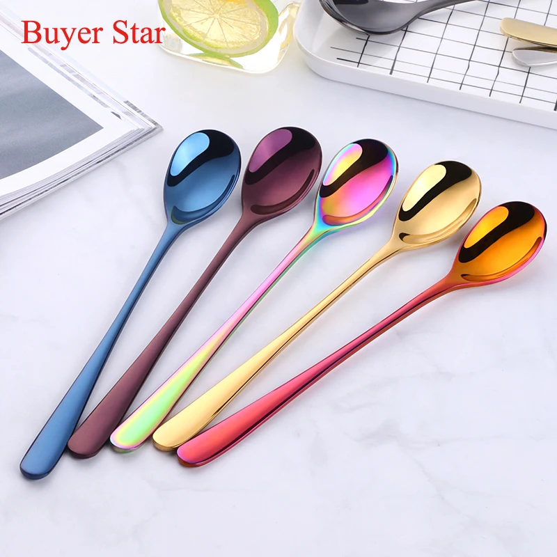 

Eco friendly products stainless steel coffee/tea ice cream honey long handle spoon, Multicolor