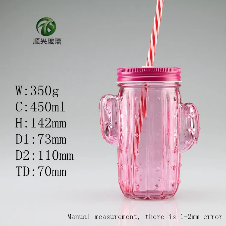 Colored 420ml Cactus Shaped Glass Mason Mug with Straw Lid for Smoothies  Juice Drinking - China Colored Cactus Shaped Glass Mason Mug, High Quality  420ml Cactus Shaped Glass Mason Mug
