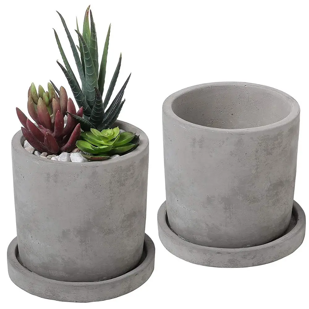 

Wholesale Concrete Flowerpot Modern 4-Inch Gray Unglazed Cement Succulent Planter Pots with Removable Tray for Garden Outdoor