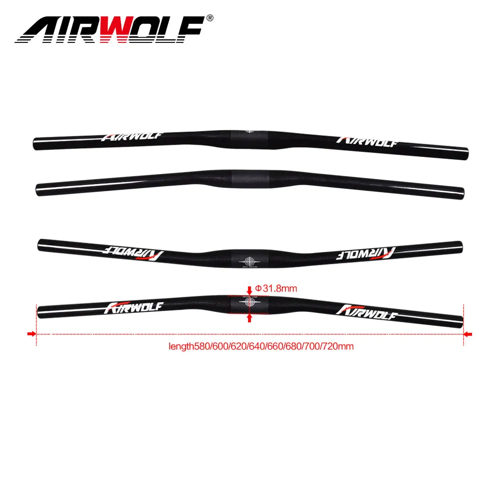 

Airwolf Mountain bike accessories carbon mtb handlebar with 3K weave size in 31.8mm*600-720mm manillar carbono bicicleta mtb, All colors available