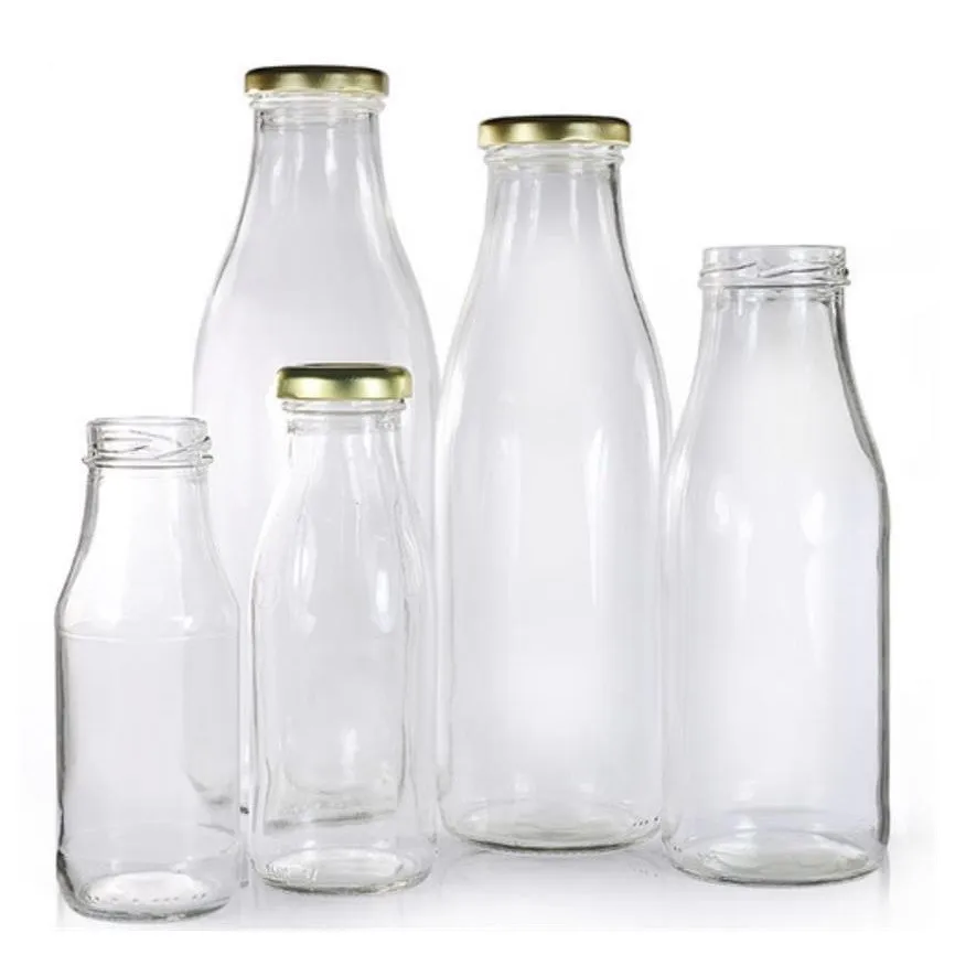 Wholesale 1000ml Clear Glass Milk Bottle With Metal Lids And Oem