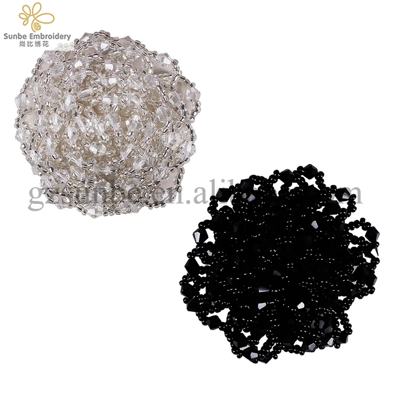 

Beaded Flower Design Fabric Patches Applique Scrapbooking Badges for Clothes Button Collar Brooches Headband, White;black