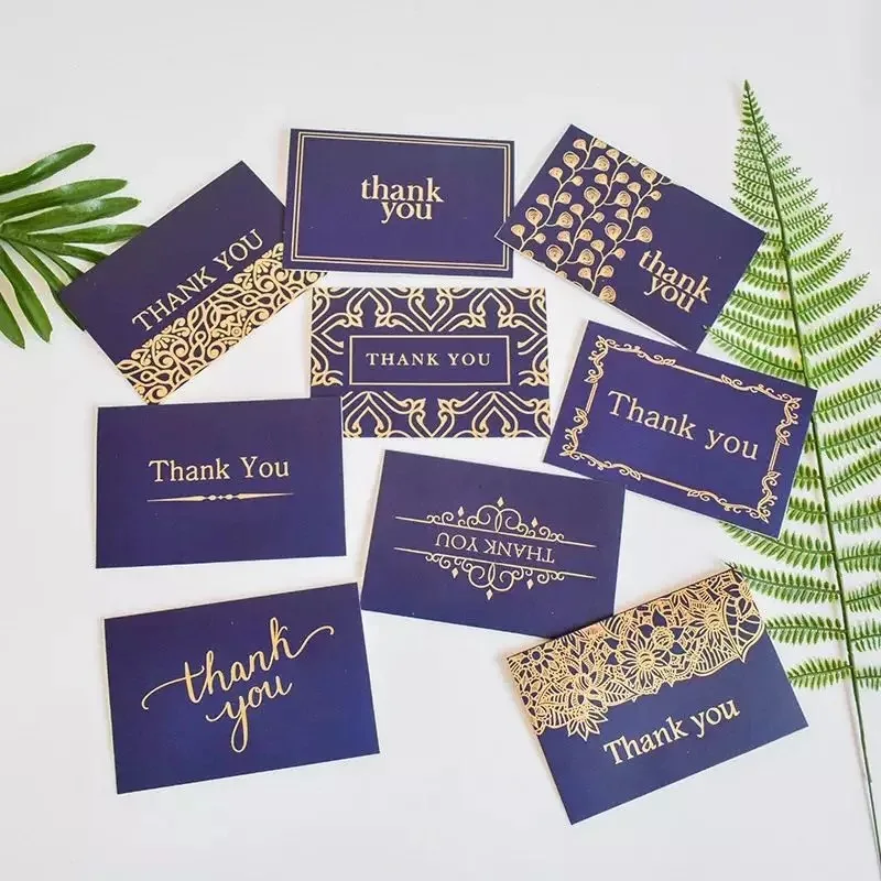 
Luxury custom logo fancy white card gold foil stamping wedding thank you card 