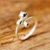 Fashion Charm 100% 925 Sterling Silver Sticky Long Tail Cat Finger Rings for Women Girl Adjustable Engagement Ring Jewelry