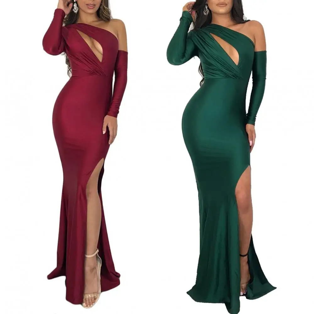

free shipping Long Evening Dress side slit and backless off shoulder in stock 244121