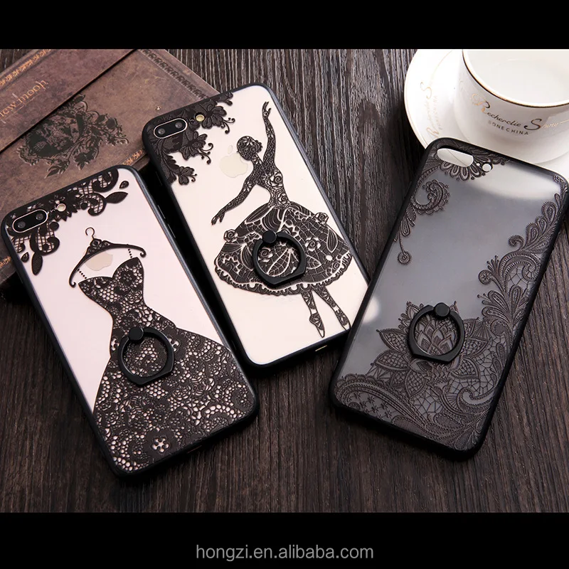 

Ring Holder Phone Case For iPhone 7 6s 6 8 Fashion Lace Flower Pattern Coque Funder For iPhone 5s se 5 6 6s 7 8 Plus