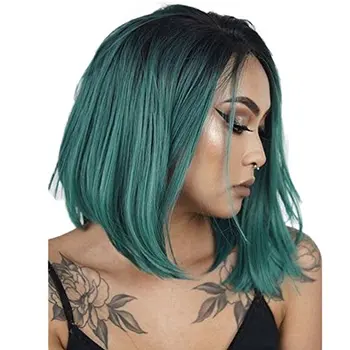 Ombre Green Wig Lace Front Wigs Short Bob 2 Tone Color Heat Resistant Hair Replacement Wigs For Black Women Half Hand Tied Buy Green Wig Lace Front