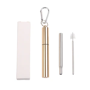 Image of Gold and Purple Metal Drinking Straws Logo Customized Eco-friendly Straws