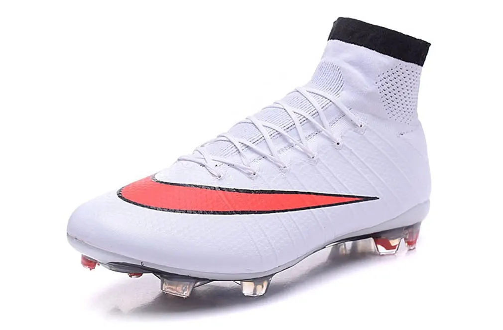 white and red football boots