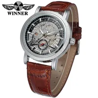 

WINNER Watches Classic Mens AUTO Date automatic Mechanical Watch Self-Winding Analog Leather Man Skeleton Wristwatch