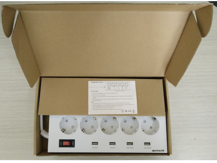 European 5 Gang Usb Power Strip Surge Protector Quick Charge 3.0 Usb