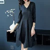 Hot sales women v neck long sleeve pleated dress in ladies evening dress for party dress