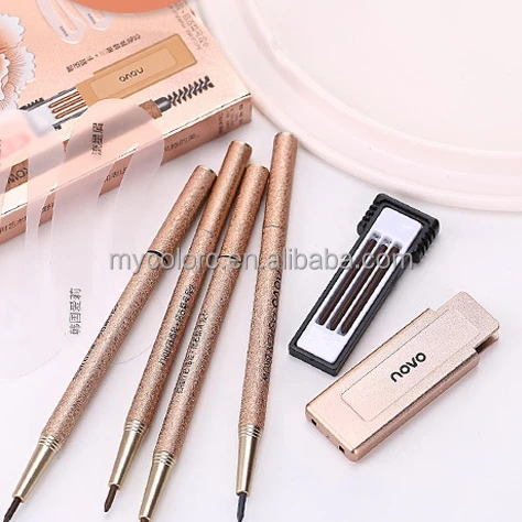 

novo double head waterproof autorotation eyebrow pencil 4 colors private label eyebrow pencils, Single-color
