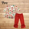 Christmas children boutique outfit long sleeve clothes and ruffle pants two pieces fall winter girls clothes