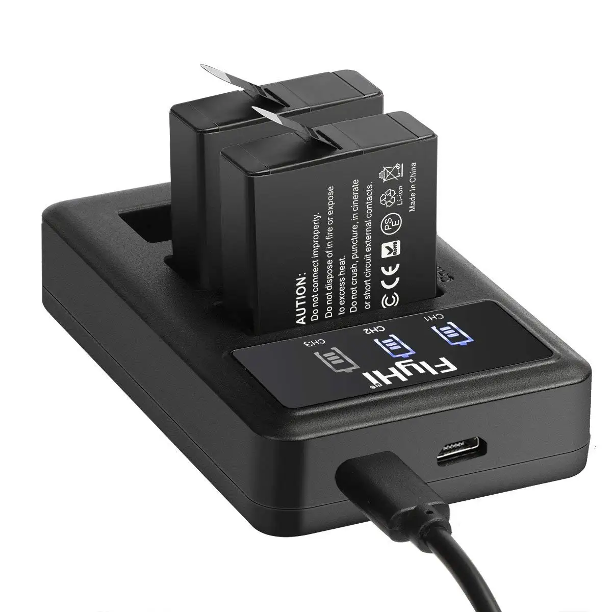 FlyHi Replacement Battery (2-Pack) & Rapid Smart LED Triple Charger for GoPro HERO 5/ HERO 5 Black,GoPro HERO 6/HERO 6 Black,GoPro HERO 2018 (Compatible with Firmware v01.55, v01.57 and v02.00 v02.51)