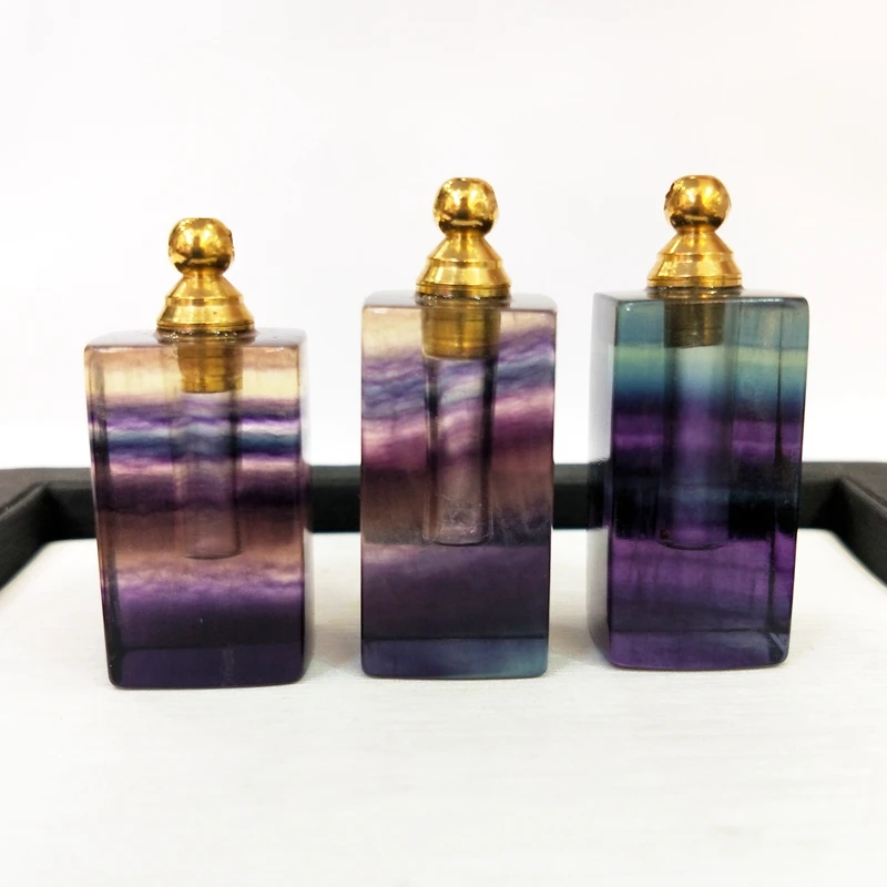 

Natural Fluorite Essential Oil Diffuser Perfume Bottle Pendant Aromatherapy jewelry Graduation Bridesmaid Gift, Multi