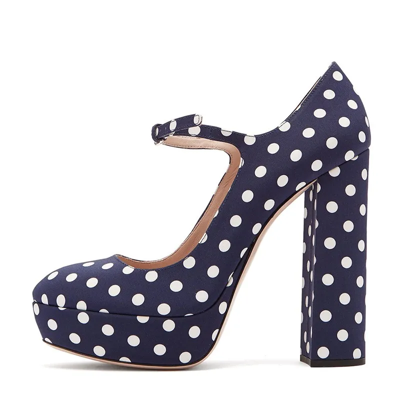navy polka dot pumps