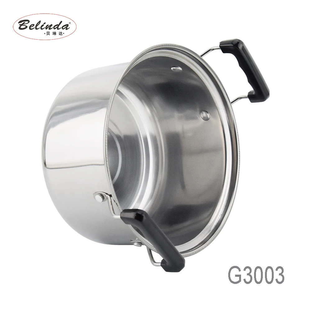 American Style High Pot Kitchen Metal Stainless Steel Cookware with Glass Lid G3003-9