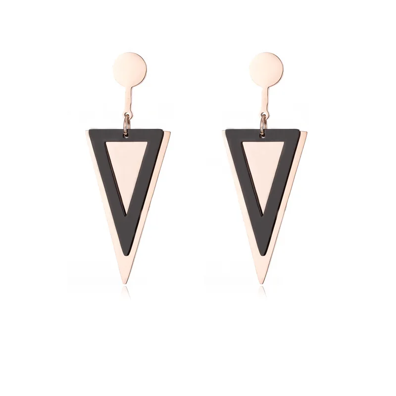 

Vintage Stainless Steel Triangle Dangle Earrings For Women Rose Gold Color Drop Earrings (SK390)