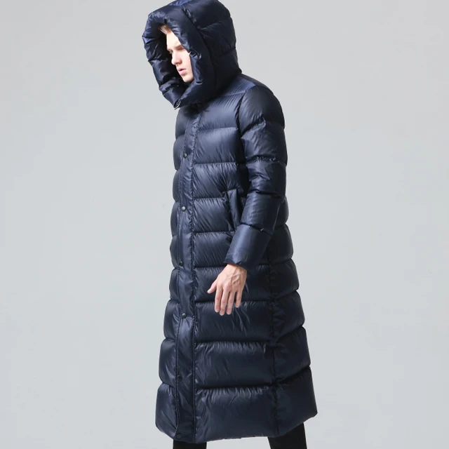 

Custom Men Waterproof Shiny Nylon Long Down Jacket for Winter Coat