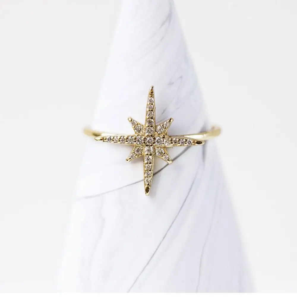 

925 silver jewelry Small starburst diamond fine star ring