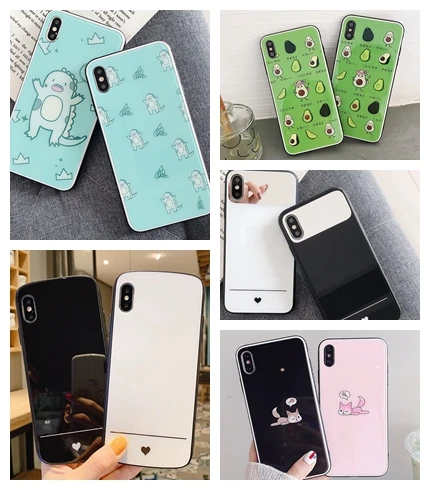 

Luxury Tempered Glass Phone Case for iPhone 7 8 Xr X Soft TPU Edge IMD Printing Cover 6s 6 S Plus Shell for i Phone Xs Max