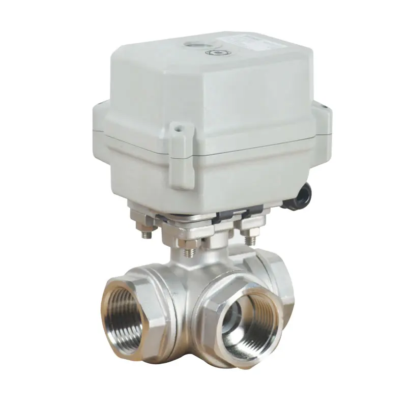 A150-T25-S3-B 3 Way 1 Inch DN25 L T Type Motorized Valve with Manual Override
