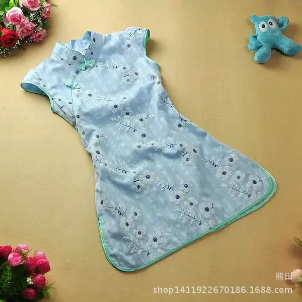 
cheongsam dress kids ethnic style traditional Chinese dress for girls summer floral qipao kids girls dress 