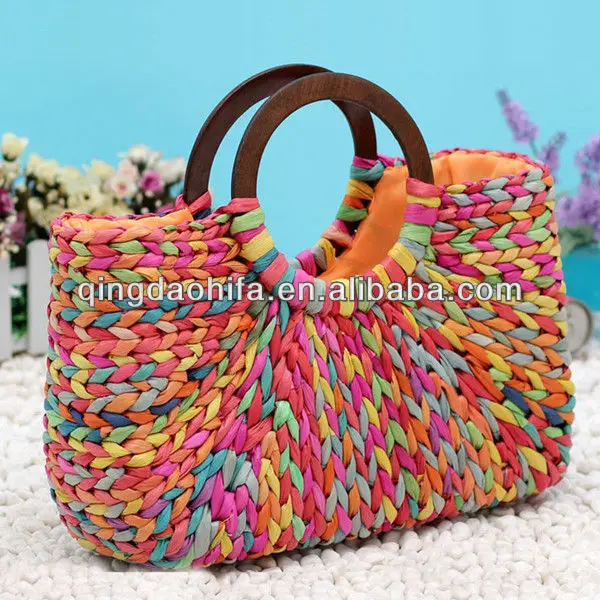 HIFA Wholesale Staw Handbag Cornhusk Straw Hobo Bag Cornhusk Straw Bag Handmade Straw Beach Bag Wholesale Straw Handbag