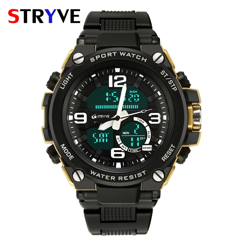 

STRYVE Top Luxury Fashion Sport Watches Men Brand Quartz Analog LED Digital Watch Outdoor Waterproof Clock Men Relogio Masculino