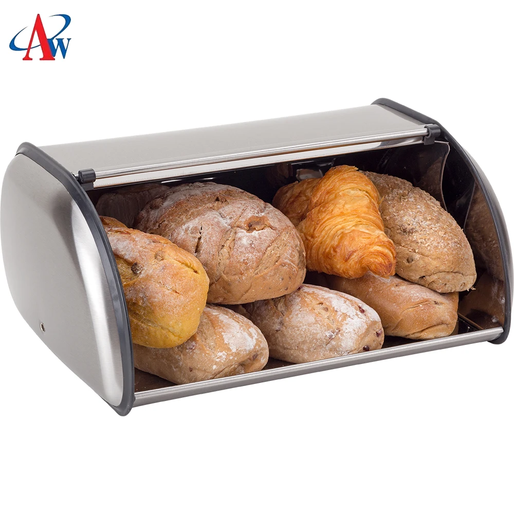 

Popular Stainless Steel Food Bread Storage Box Big Metal Bread Bin with PS Lid, Silver(customize)
