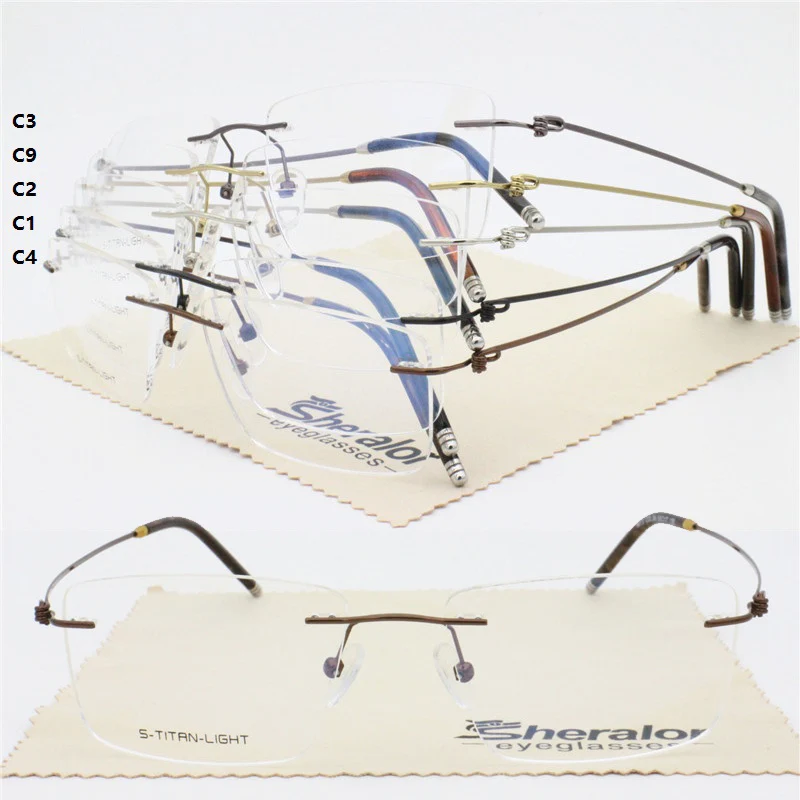 

wholesale 9013 designer rimless trendy titanium alloy classic square shape slim businessmen optica glassesl frames