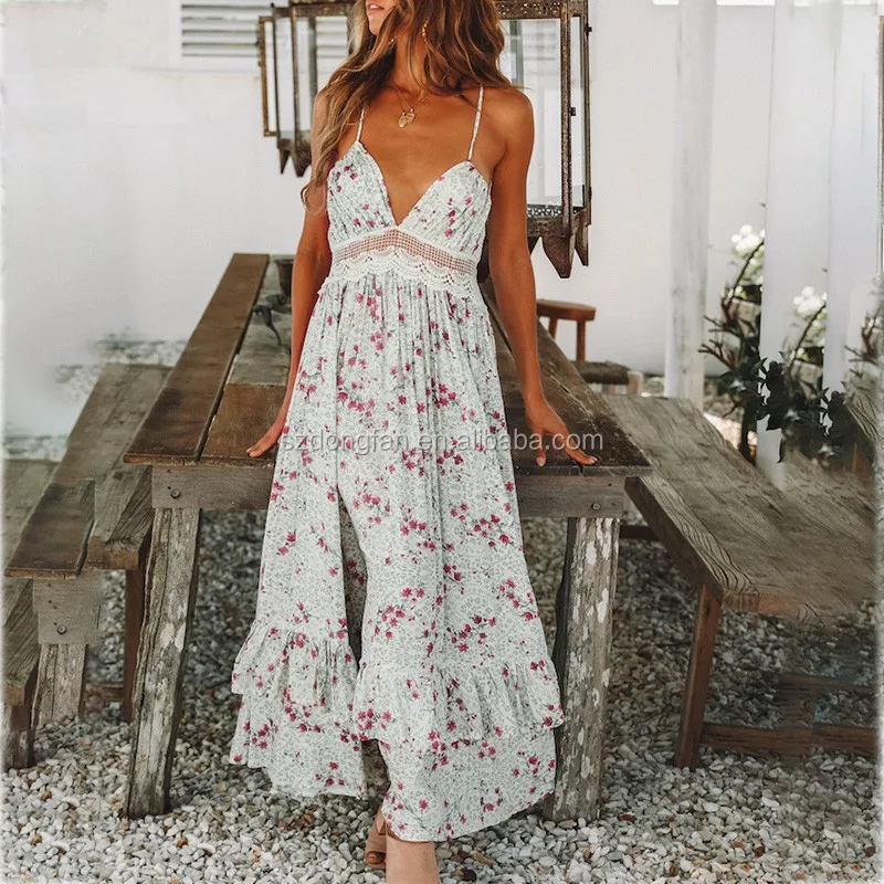 Sexy Beach Dress Print Boho Floral Causal Long One Piece Dress Vestidos Buy Long One Piece Dress Maxi Dresses Long Long Party Frock Designs Product On Alibaba Com
