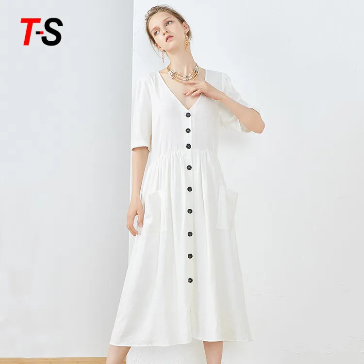 

Latest modern white short sleeve elegant women dress, Customized color