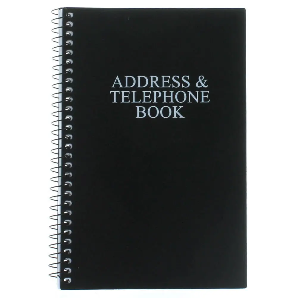 Black Telephone Address Book Spiral Bound Vinyl Cover 8" x 5"