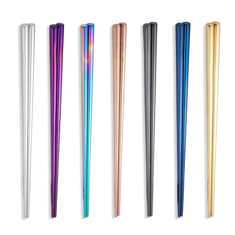 

Korean Custom Color Stainless Steel Metal Titanium Chopsticks for Sushi Wedding Gift Souvenirs, Silver, gold, rose gold, black, iridescent, blue, purple and so on